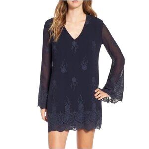 NWT WAYF Halifax Floral Embroidered Bell Sleeve Dress in Navy Sz. XS